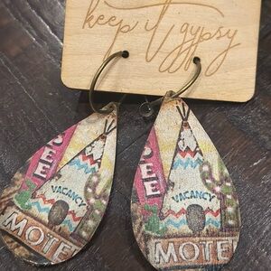 Keep it Gypsy Teepee, leather tear Drop Earrings